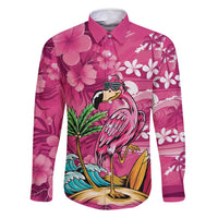 Hawaiian Flamingo Hibiscus Personalised Family Matching Mermaid Dress and Hawaiian Shirt Pink Summer Tropical Flowers LT9 Dad's Shirt - Long Sleeve Pink - Polynesian Pride