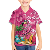 Hawaiian Flamingo Hibiscus Personalised Family Matching Short Sleeve Bodycon Dress and Hawaiian Shirt Pink Summer Tropical Flowers LT9 Son's Shirt Pink - Polynesian Pride