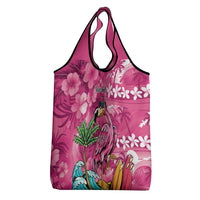 Hawaiian Flamingo Hibiscus Personalised Grocery Bag Pink Summer Tropical Flowers - Polynesian Pride