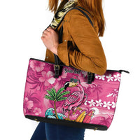 Hawaiian Flamingo Hibiscus Personalised Leather Tote Bag Pink Summer Tropical Flowers LT9 Pink - Polynesian Pride