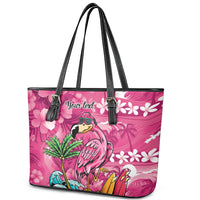 Hawaiian Flamingo Hibiscus Personalised Leather Tote Bag Pink Summer Tropical Flowers LT9 - Polynesian Pride