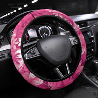 Hawaiian Flamingo Hibiscus Steering Wheel Cover Pink Summer Tropical Flowers - Polynesian Pride