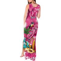 Hawaiian Flamingo Hibiscus Personalised Tank Maxi Dress Pink Summer Tropical Flowers - Polynesian Pride