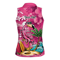 Hawaiian Flamingo Hibiscus Personalised Women Sleeveless Polo Shirt Pink Summer Tropical Flowers - Polynesian Pride