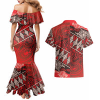 Vintage Ngatu Tribal Tonga Pattern Couples Matching Mermaid Dress and Hawaiian Shirt - Polynesian Pride