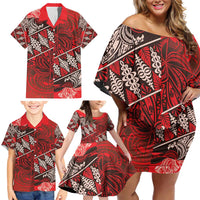 Vintage Ngatu Tribal Tonga Pattern Family Matching Off Shoulder Short Dress and Hawaiian Shirt - Polynesian Pride