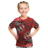 Vintage Ngatu Tribal Tonga Pattern Kid T Shirt LT9 Red - Polynesian Pride