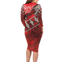 Vintage Ngatu Tribal Tonga Pattern Long Sleeve Bodycon Dress - Polynesian Pride