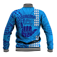 Strong Maui Baseball Jacket Good Living Hawaii with Shaka Sign Kakau Tribal Blue LT9 - Polynesian Pride