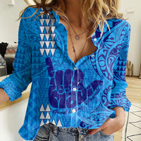 Strong Maui Women Casual Shirt Good Living Hawaii with Shaka Sign Kakau Tribal Blue LT9 Female Blue - Polynesian Pride