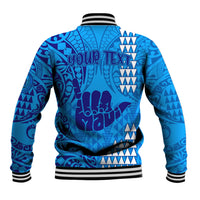 Personalised Strong Maui Baseball Jacket Good Living Hawaii with Shaka Sign Kakau Tribal Blue LT9 - Polynesian Pride