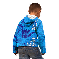 Personalised Strong Maui Kid Hoodie Good Living Hawaii with Shaka Sign Kakau Tribal Blue LT9 - Polynesian Pride