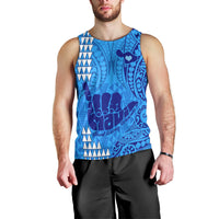 Personalised Strong Maui Men Tank Top Good Living Hawaii with Shaka Sign Kakau Tribal Blue LT9 - Polynesian Pride