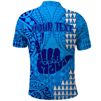 Personalised Strong Maui Polo Shirt Good Living Hawaii with Shaka Sign Kakau Tribal Blue LT9 - Polynesian Pride