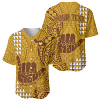 Personalised Strong Maui Baseball Jersey Good Living Hawaii with Shaka Sign Kakau Tribal Gold LT9 - Polynesian Pride