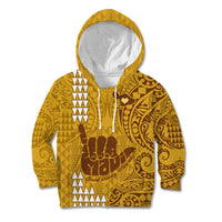 Personalised Strong Maui Kid Hoodie Good Living Hawaii with Shaka Sign Kakau Tribal Gold LT9 Hoodie Gold - Polynesian Pride