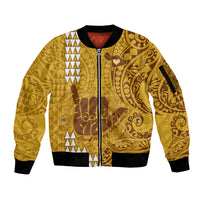Personalised Strong Maui Sleeve Zip Bomber Jacket Good Living Hawaii with Shaka Sign Kakau Tribal Gold LT9 Unisex Gold - Polynesian Pride