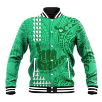 Strong Maui Baseball Jacket Good Living Hawaii with Shaka Sign Kakau Tribal Green LT9 Unisex Green - Polynesian Pride