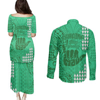 Strong Maui Couples Matching Puletasi Dress and Long Sleeve Button Shirts Good Living Hawaii with Shaka Sign Kakau Tribal Green LT9 - Polynesian Pride