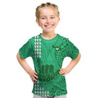 Strong Maui Kid T Shirt Good Living Hawaii with Shaka Sign Kakau Tribal Green LT9 Green - Polynesian Pride