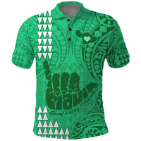 Strong Maui Polo Shirt Good Living Hawaii with Shaka Sign Kakau Tribal Green LT9 Green - Polynesian Pride