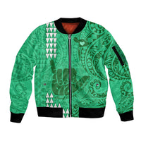 Personalised Strong Maui Sleeve Zip Bomber Jacket Good Living Hawaii with Shaka Sign Kakau Tribal Green LT9 Unisex Green - Polynesian Pride