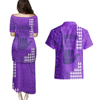 Strong Maui Couples Matching Puletasi Dress and Hawaiian Shirt Good Living Hawaii with Shaka Sign Kakau Tribal Purple LT9 - Polynesian Pride