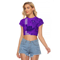 Strong Maui Raglan Cropped T Shirt Good Living Hawaii with Shaka Sign Kakau Tribal Purple LT9 Female Purple - Polynesian Pride