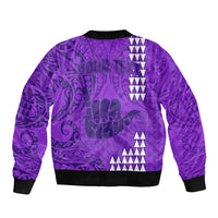 Personalised Strong Maui Bomber Jacket Good Living Hawaii with Shaka Sign Kakau Tribal Purple LT9 - Polynesian Pride