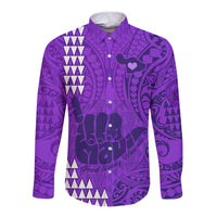 Personalised Strong Maui Long Sleeve Button Shirt Good Living Hawaii with Shaka Sign Kakau Tribal Purple LT9 Unisex Purple - Polynesian Pride