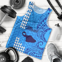 Maui Island Men Tank Top Kakau Tribal Mixed Polynesian Pattern Blue LT9 Blue - Polynesian Pride