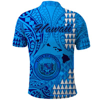 Maui Island Polo Shirt Kakau Tribal Mixed Polynesian Pattern Blue LT9 - Polynesian Pride