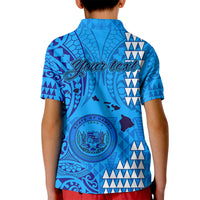 Personalised Maui Island Kid Polo Shirt Kakau Tribal Mixed Polynesian Pattern Blue LT9 - Polynesian Pride