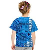 Personalised Maui Island Kid T Shirt Kakau Tribal Mixed Polynesian Pattern Blue LT9 - Polynesian Pride