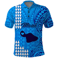 Personalised Maui Island Polo Shirt Kakau Tribal Mixed Polynesian Pattern Blue LT9 Blue - Polynesian Pride