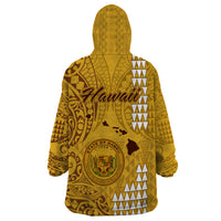 Maui Island Wearable Blanket Hoodie Kakau Tribal Mixed Polynesian Pattern Gold LT9 - Polynesian Pride
