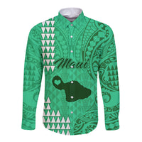 Maui Island Long Sleeve Button Shirt Kakau Tribal Mixed Polynesian Pattern Green LT9 Unisex Green - Polynesian Pride