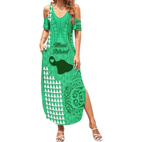 Maui Island Summer Maxi Dress Kakau Tribal Mixed Polynesian Pattern Green LT9 Women Green - Polynesian Pride