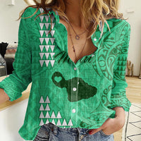 Maui Island Women Casual Shirt Kakau Tribal Mixed Polynesian Pattern Green LT9 Female Green - Polynesian Pride