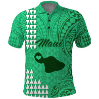 Personalised Maui Island Polo Shirt Kakau Tribal Mixed Polynesian Pattern Green LT9 Green - Polynesian Pride