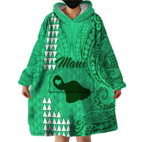 Personalised Maui Island Wearable Blanket Hoodie Kakau Tribal Mixed Polynesian Pattern Green LT9 - Polynesian Pride