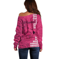 Maui Island Off Shoulder Sweater Kakau Tribal Mixed Polynesian Pattern Pink LT9 - Polynesian Pride