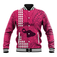 Personalised Maui Island Baseball Jacket Kakau Tribal Mixed Polynesian Pattern Pink LT9 Unisex Pink - Polynesian Pride