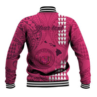 Personalised Maui Island Baseball Jacket Kakau Tribal Mixed Polynesian Pattern Pink LT9 - Polynesian Pride