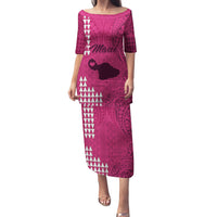 Personalised Maui Island Puletasi Kakau Tribal Mixed Polynesian Pattern Pink LT9 Long Dress Pink - Polynesian Pride