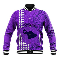 Maui Island Baseball Jacket Kakau Tribal Mixed Polynesian Pattern Purple LT9 Unisex Purple - Polynesian Pride