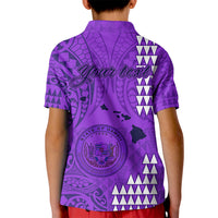 Personalised Maui Island Kid Polo Shirt Kakau Tribal Mixed Polynesian Pattern Purple LT9 - Polynesian Pride