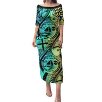 Malampa Fiji Day Family Matching Puletasi Dress and Hawaiian Shirt Vanuatu Sand Drawing With Polynesian Pattern LT9 Mom's Dress Black - Polynesian Pride