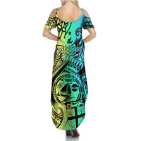 Malampa Fiji Day Summer Maxi Dress Vanuatu Sand Drawing With Polynesian Pattern LT9 - Polynesian Pride