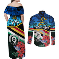 torba-vanuatu-couples-matching-off-shoulder-maxi-dress-and-long-sleeve-button-shirts-sand-drawing-with-polynesian-pattern